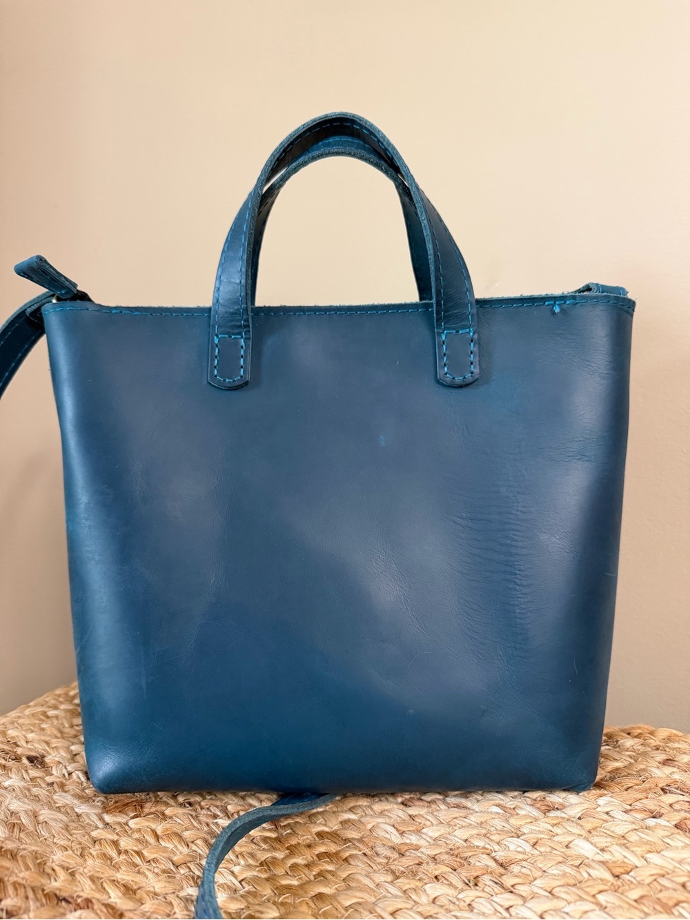 Portland Leather Goods Crossbody Tote in Westward Blue w/ Gray Canvas Organizer - Picture 7 of 15